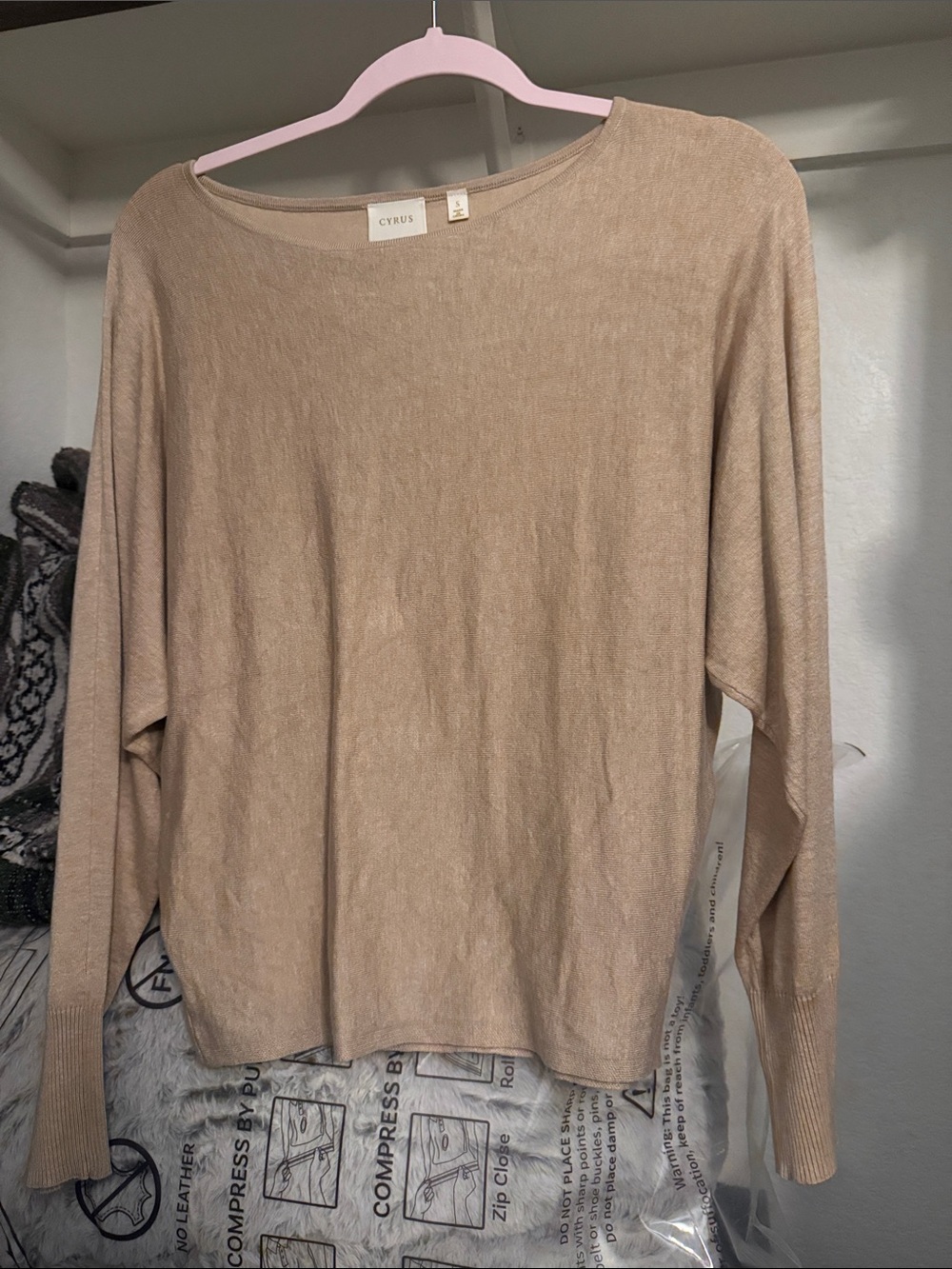 Cyrus Lightweight Scoop Neck Beige Knit Sweater